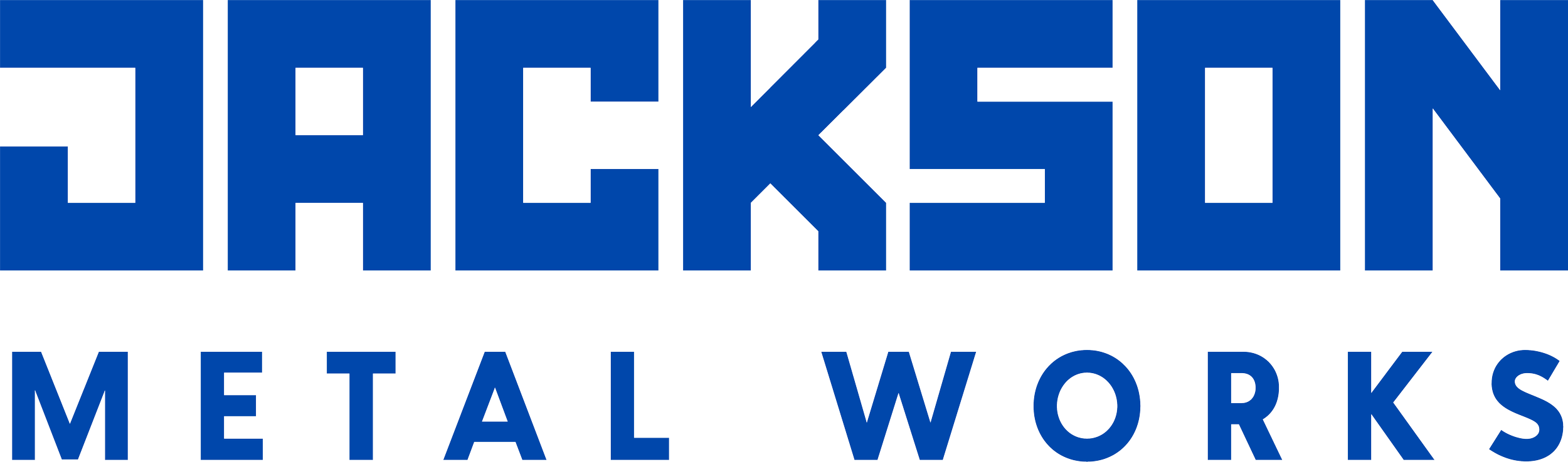 The logo of Jackson Metal Works with the name in large blue letters, featuring a stylized blue text design.