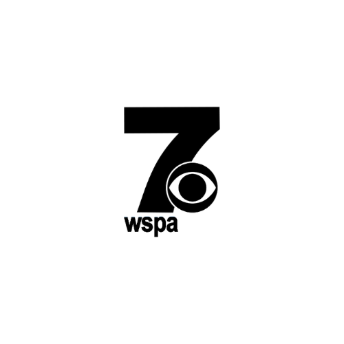 Logo for WSPA featuring a large black number 7, a CBS eye logo, and the text 'wspa' below.
