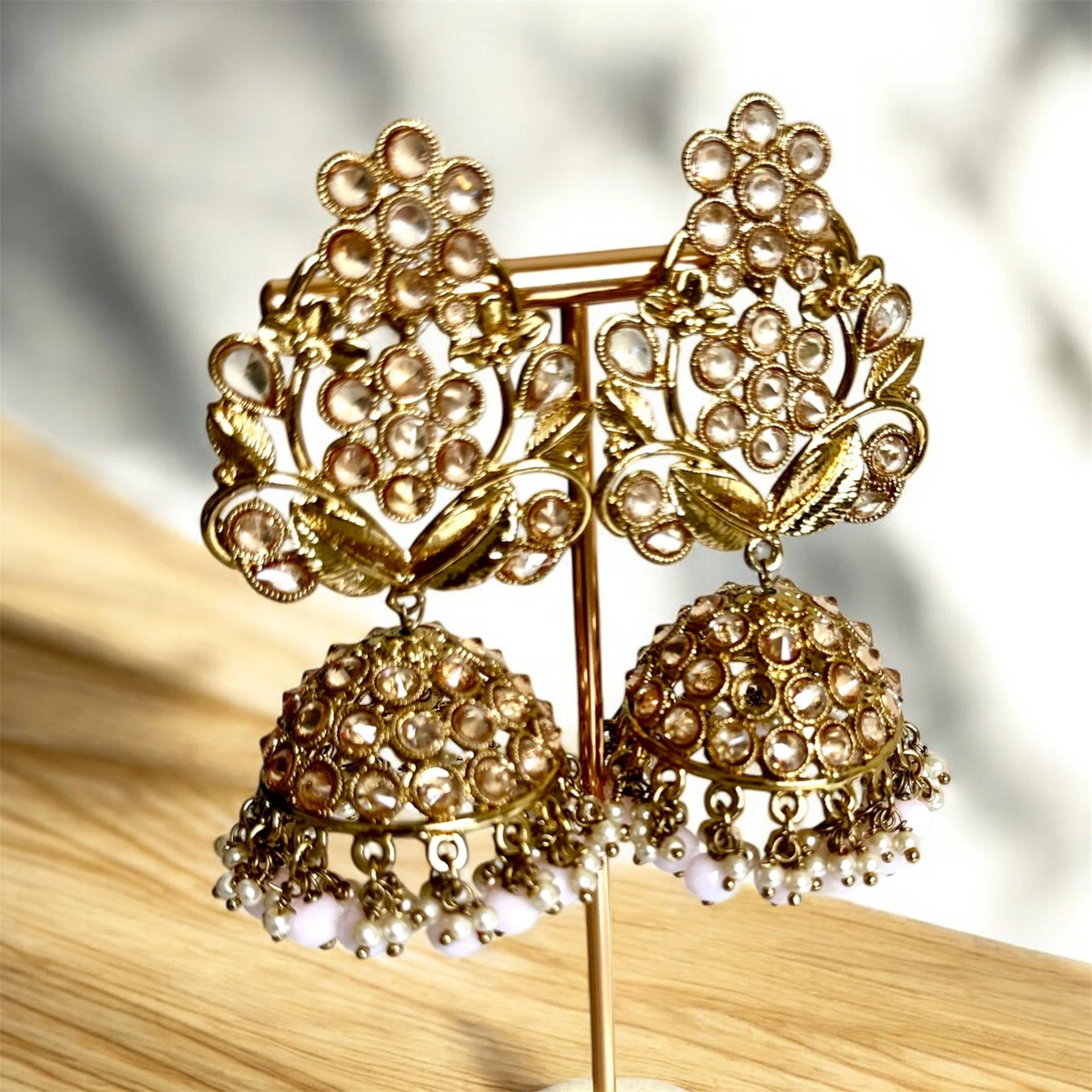 Long jhumkhas w/ light pink beads