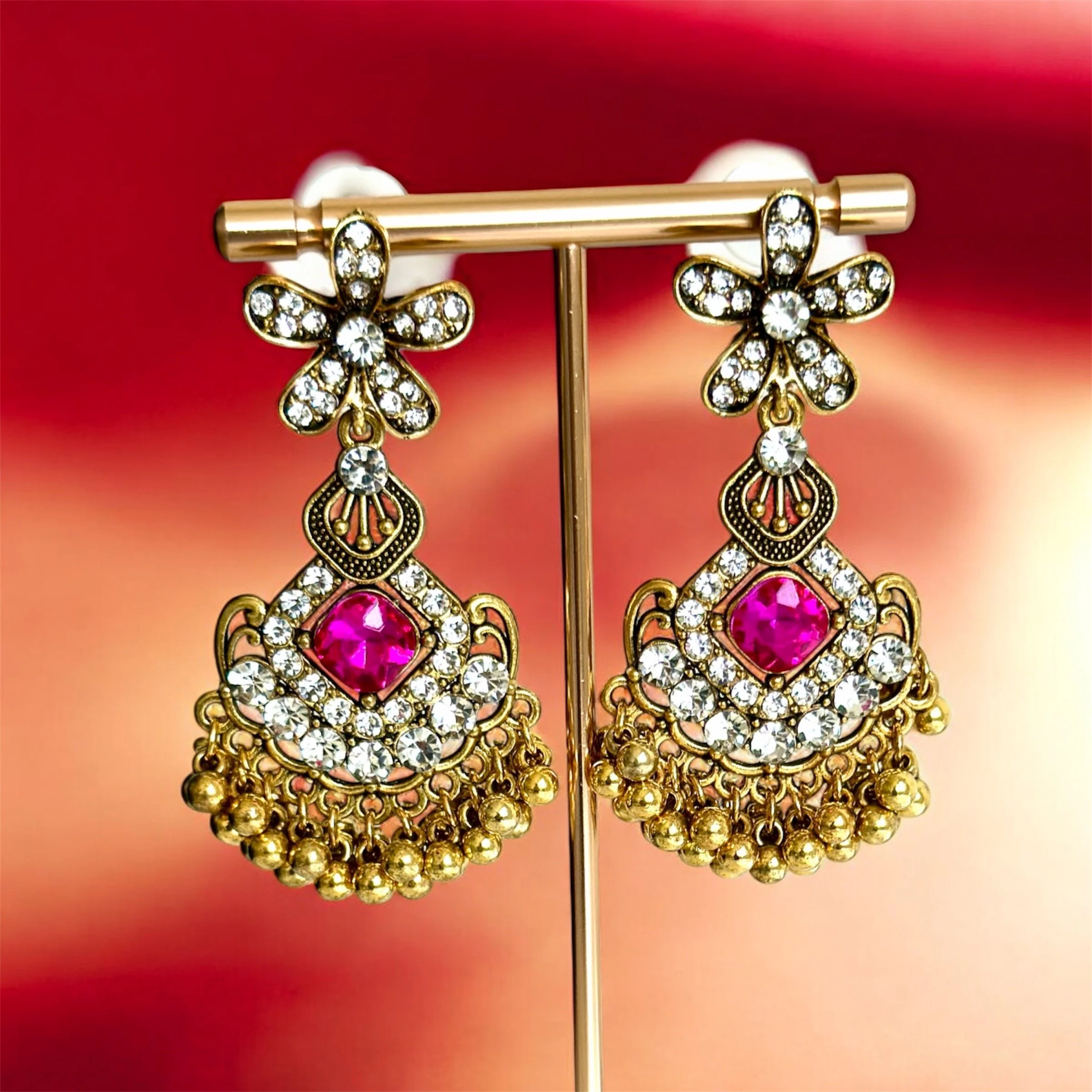 Ruby stone long earrings