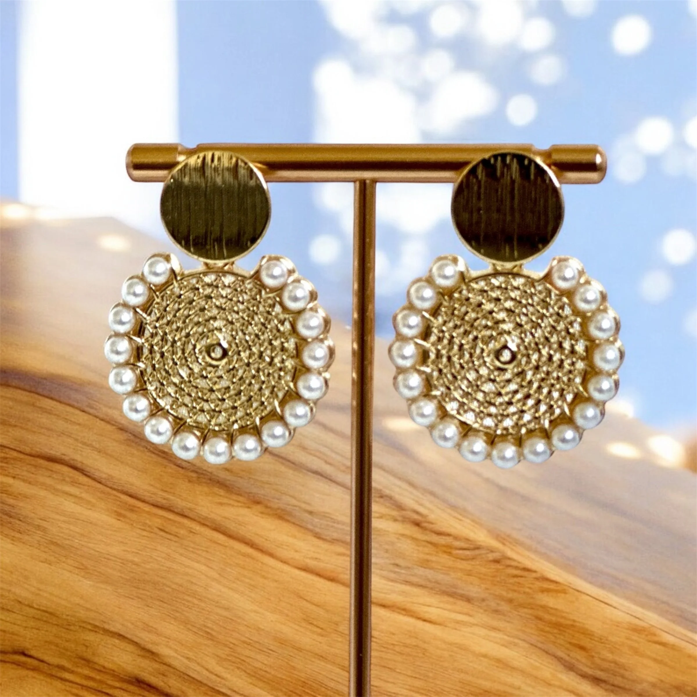 White beaded light weight earrings