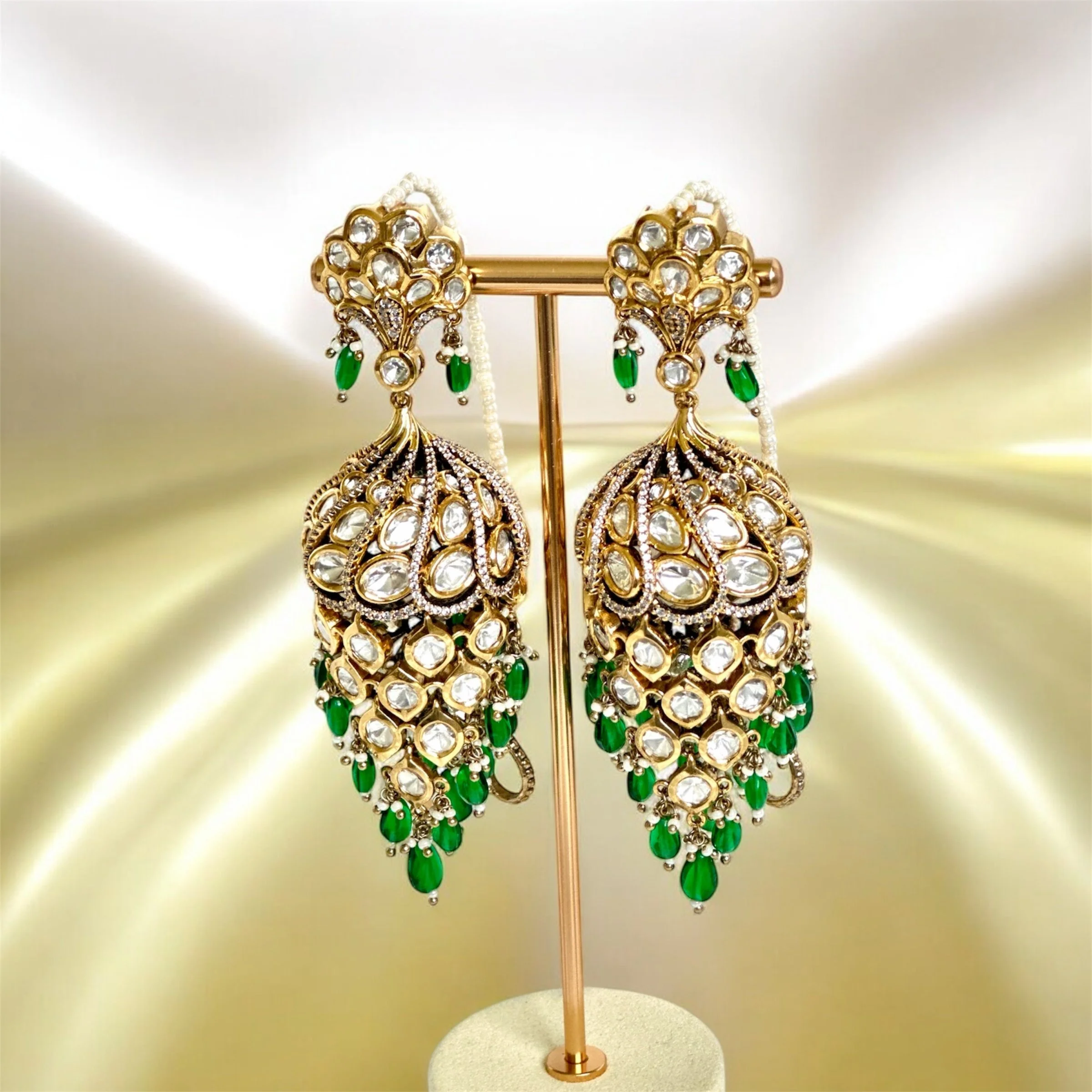 Green Polki Jhumkas