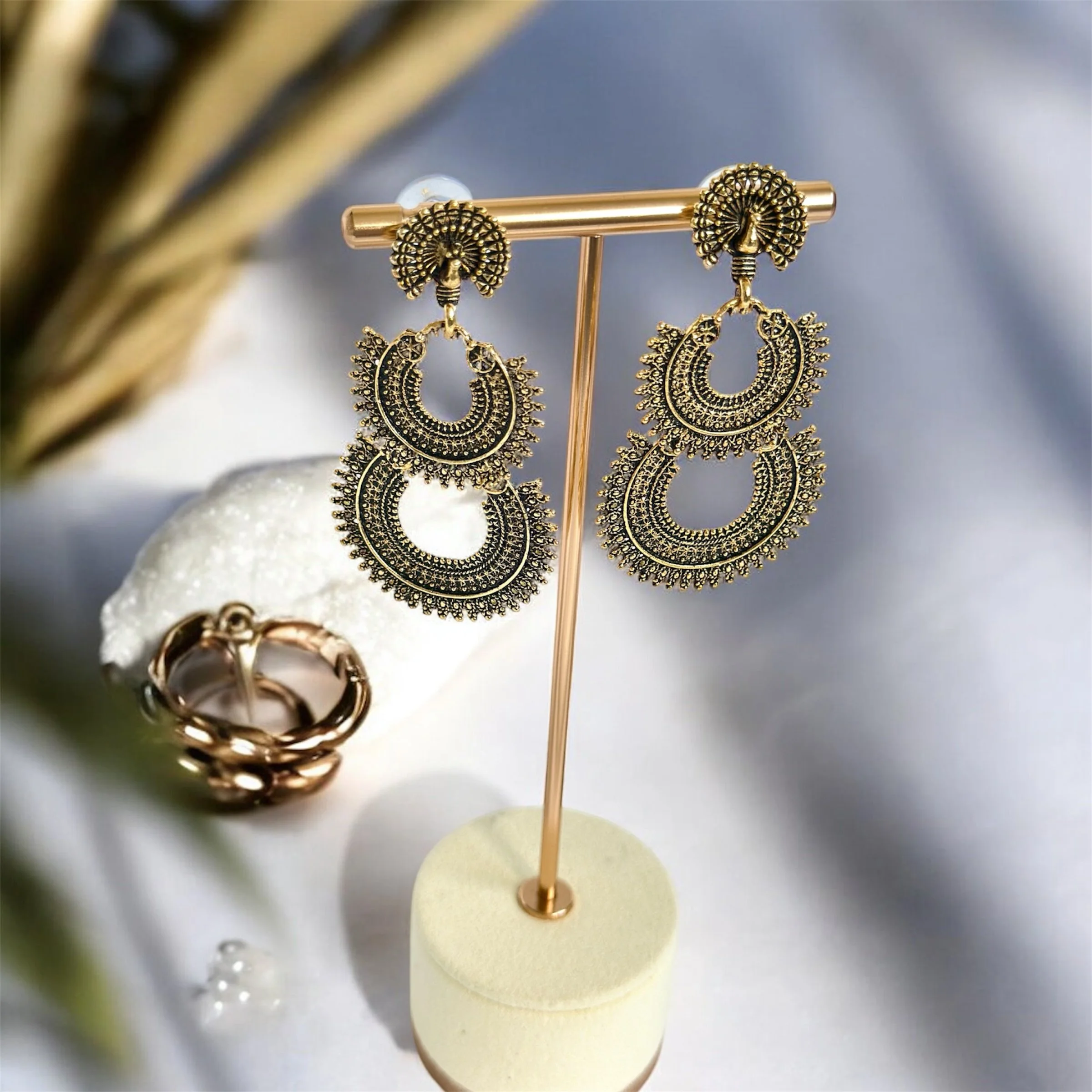 Peacock layered earrings