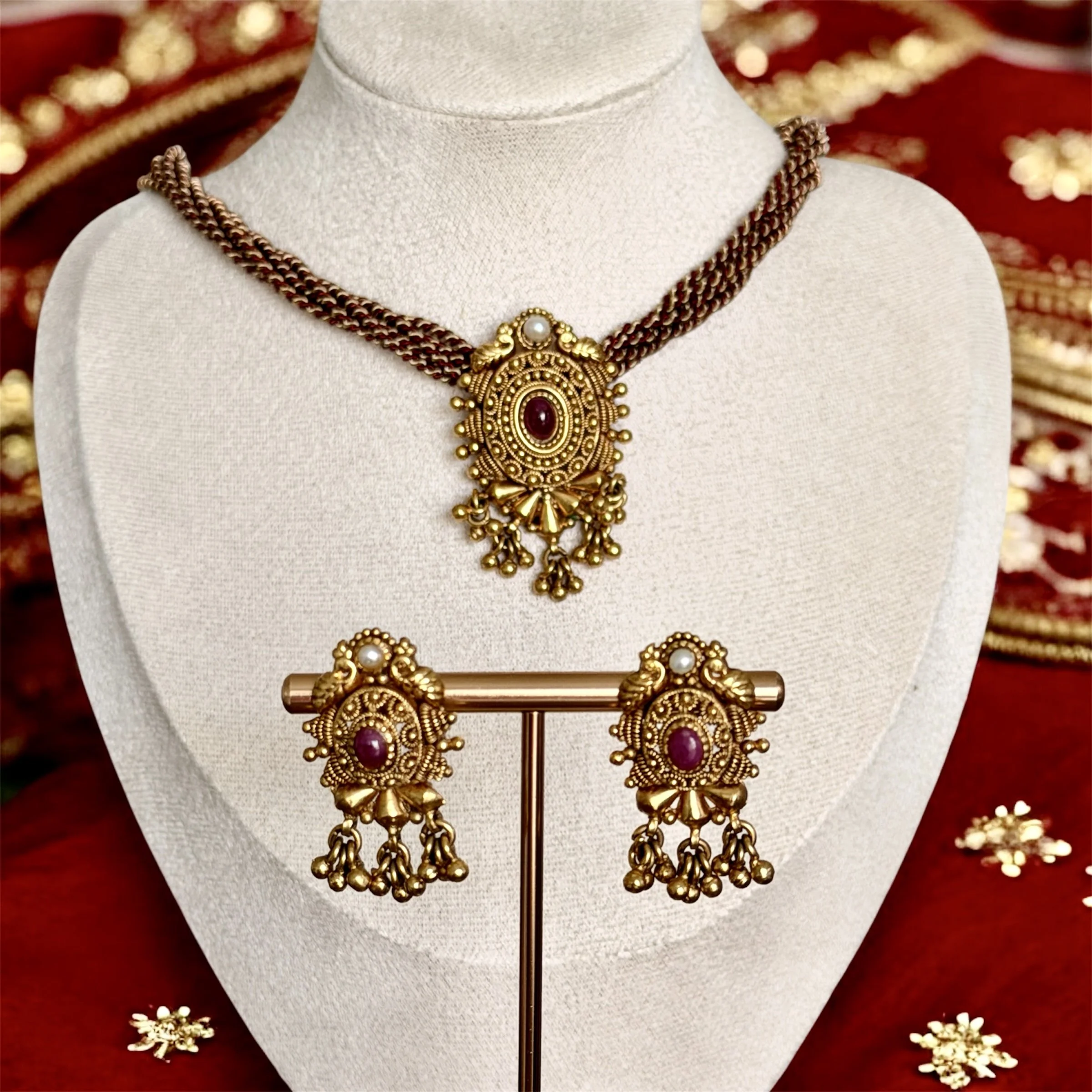 Antique Red multple string Necklace set