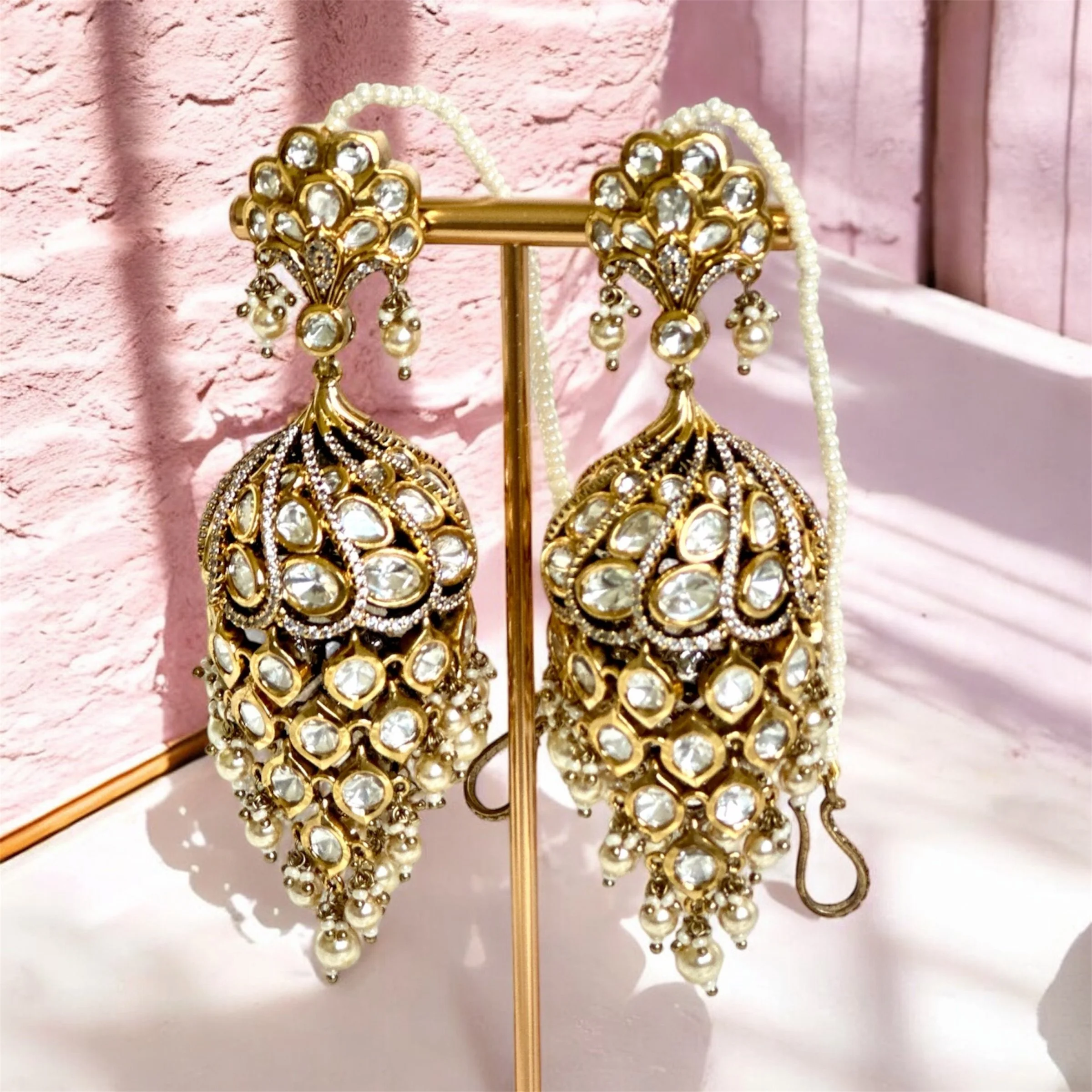 White pearl Polki Jhumkas