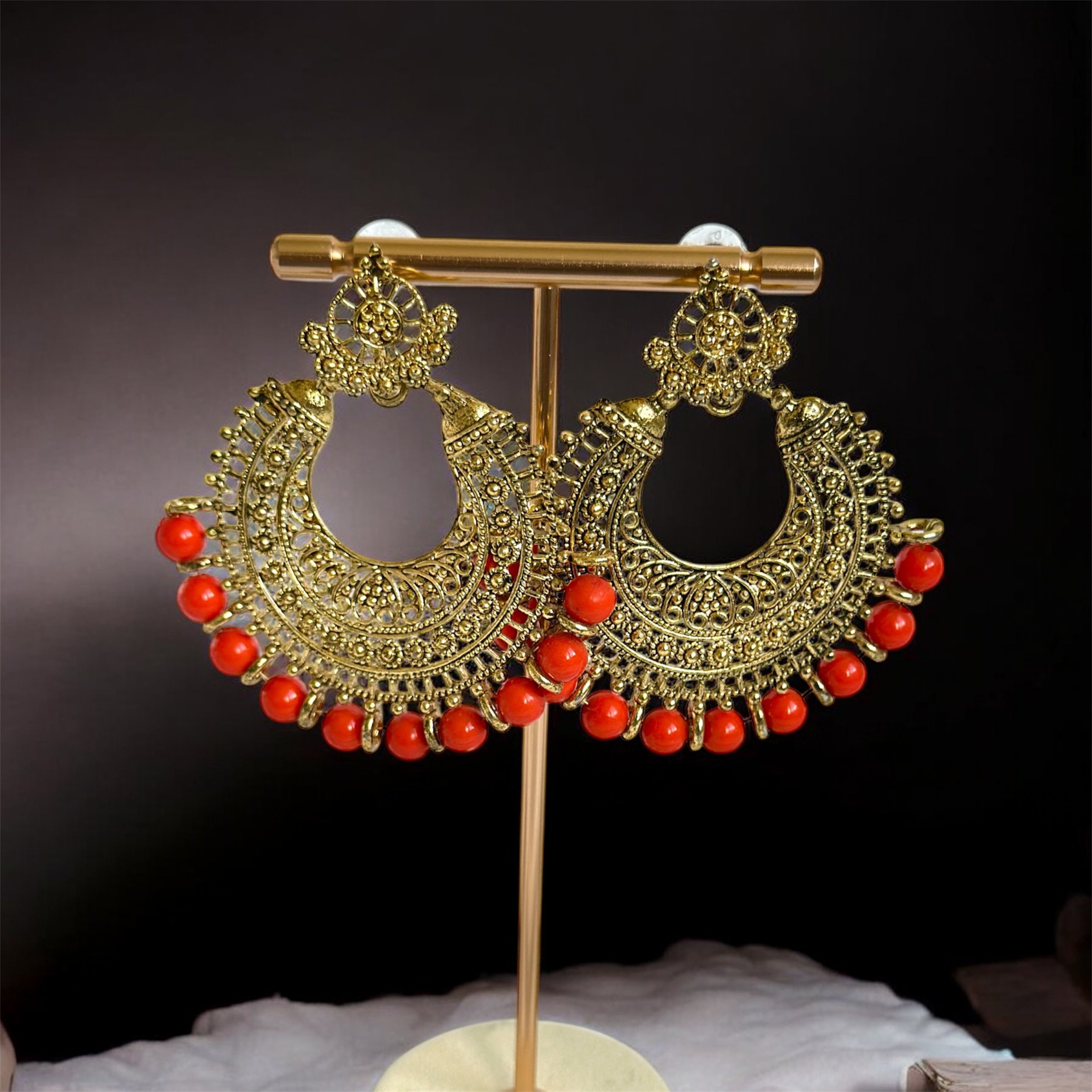 Chandbali w/ orange beads