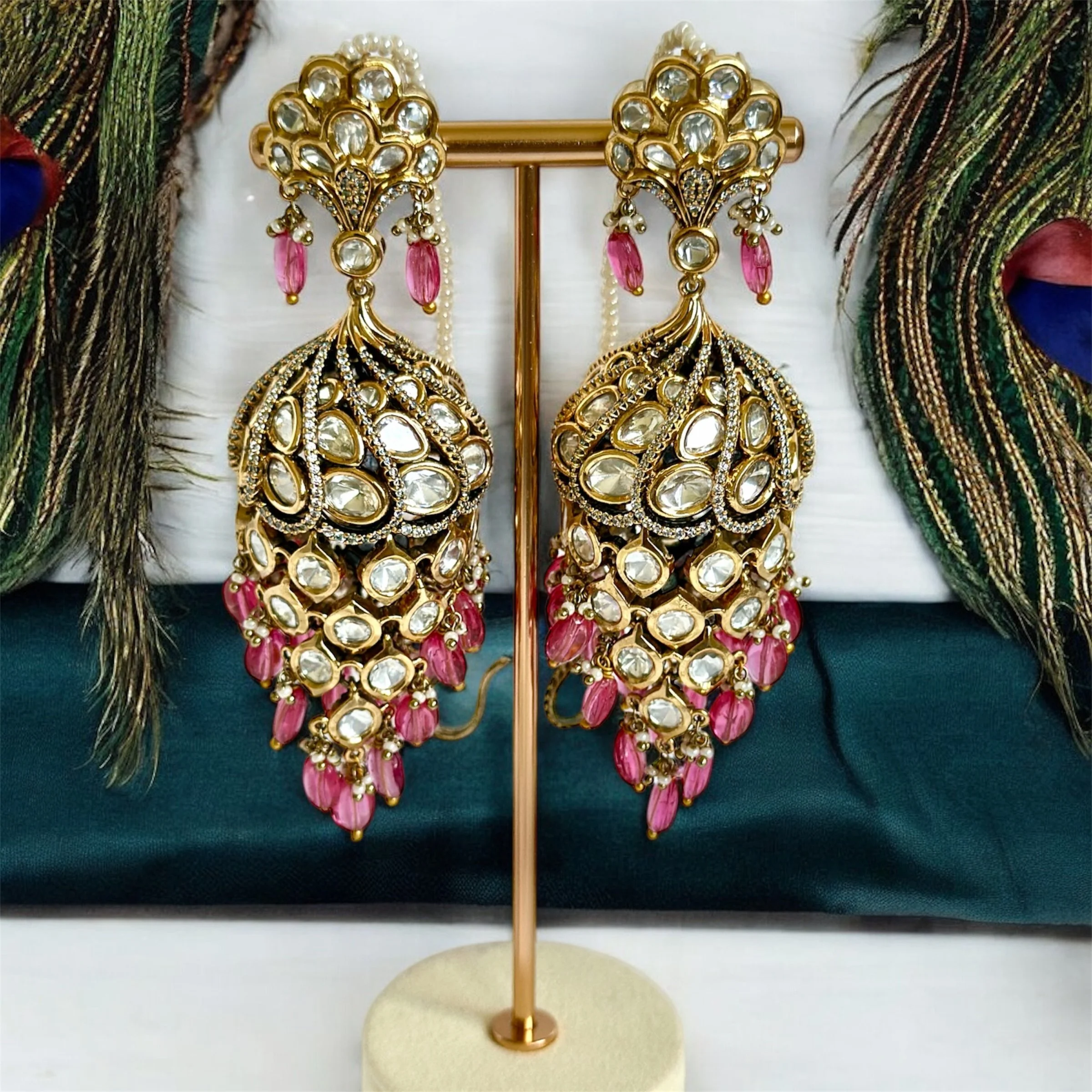 Pink Polki Jhumkas