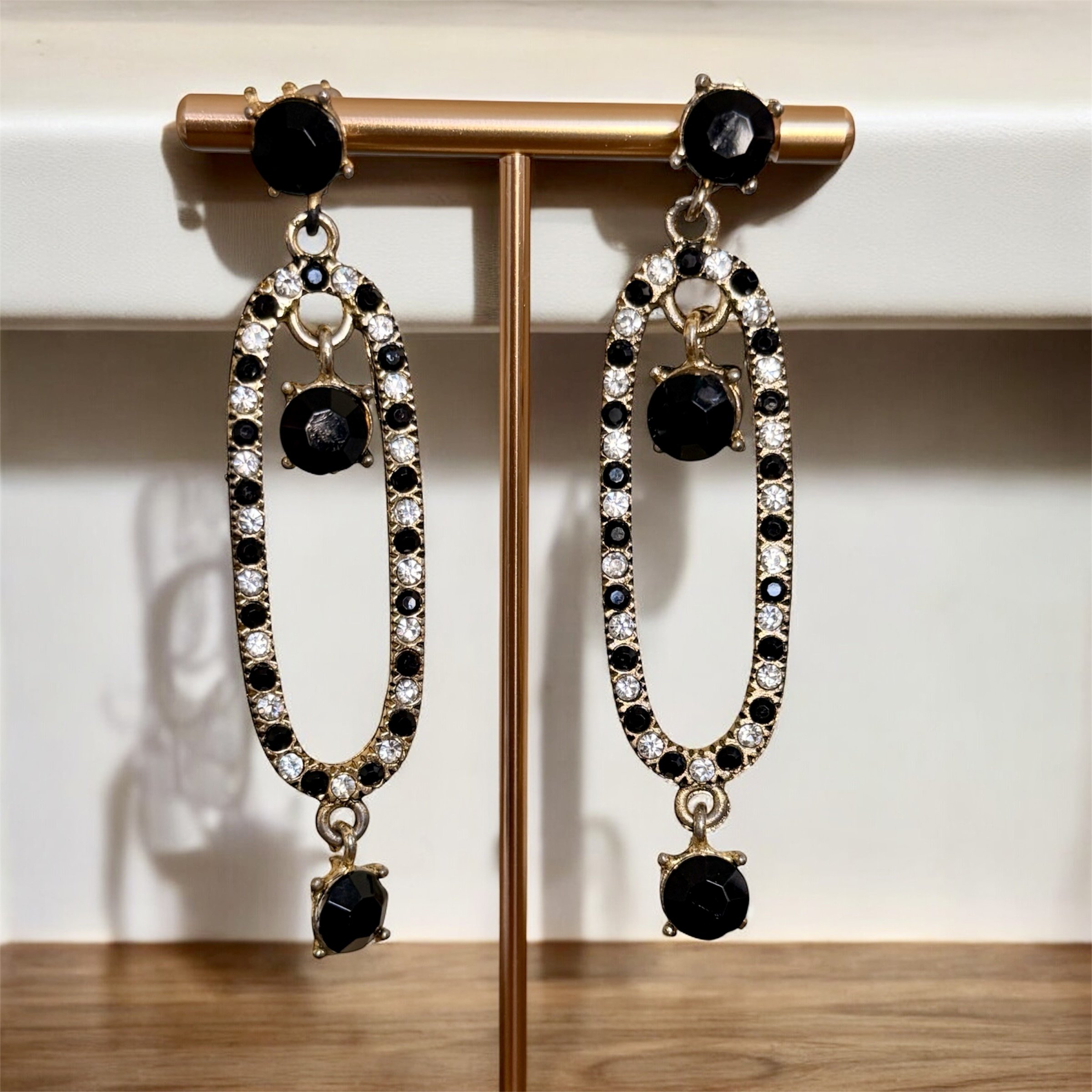 Black stone oval shaped earrings