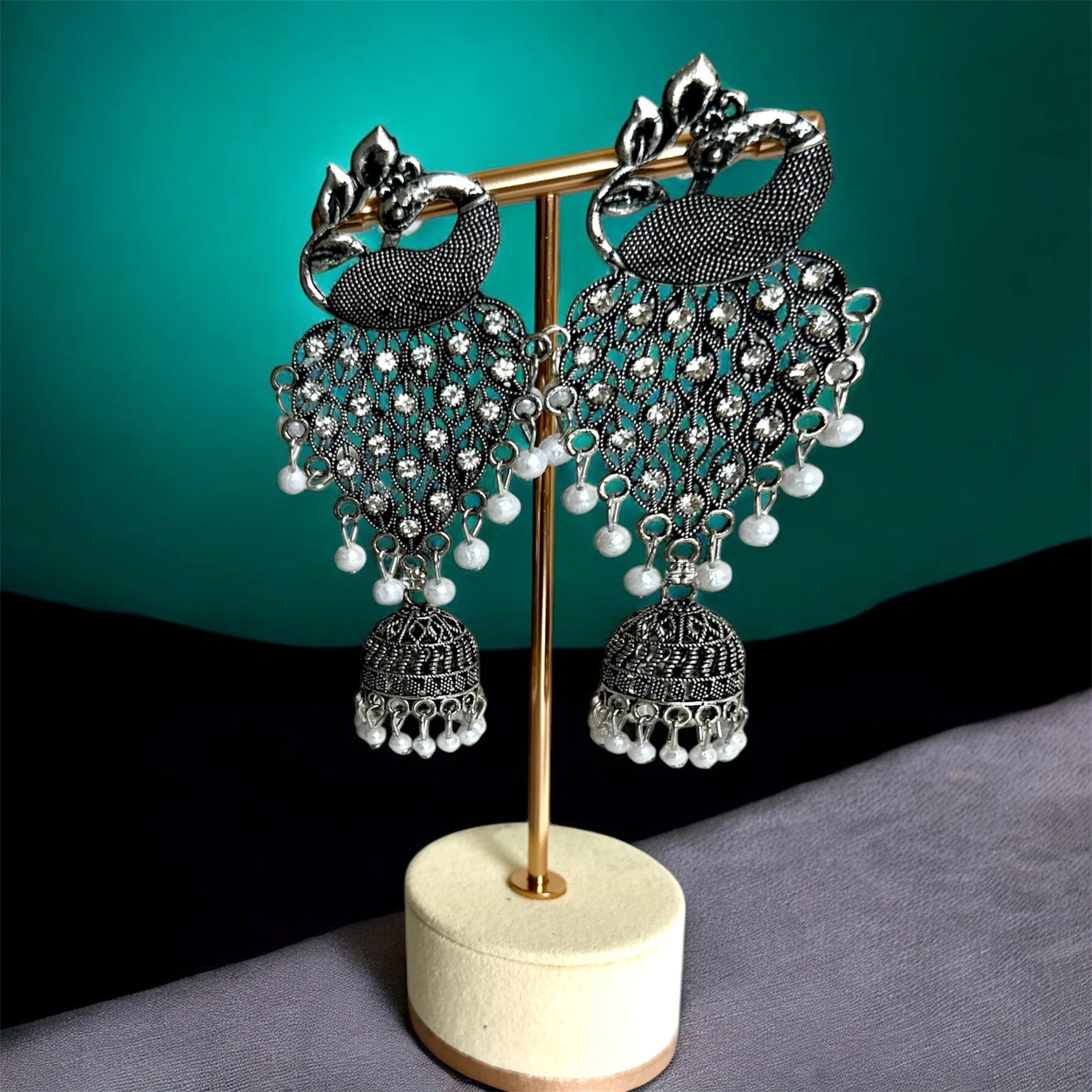 Oxidized Peacock jhumkhas