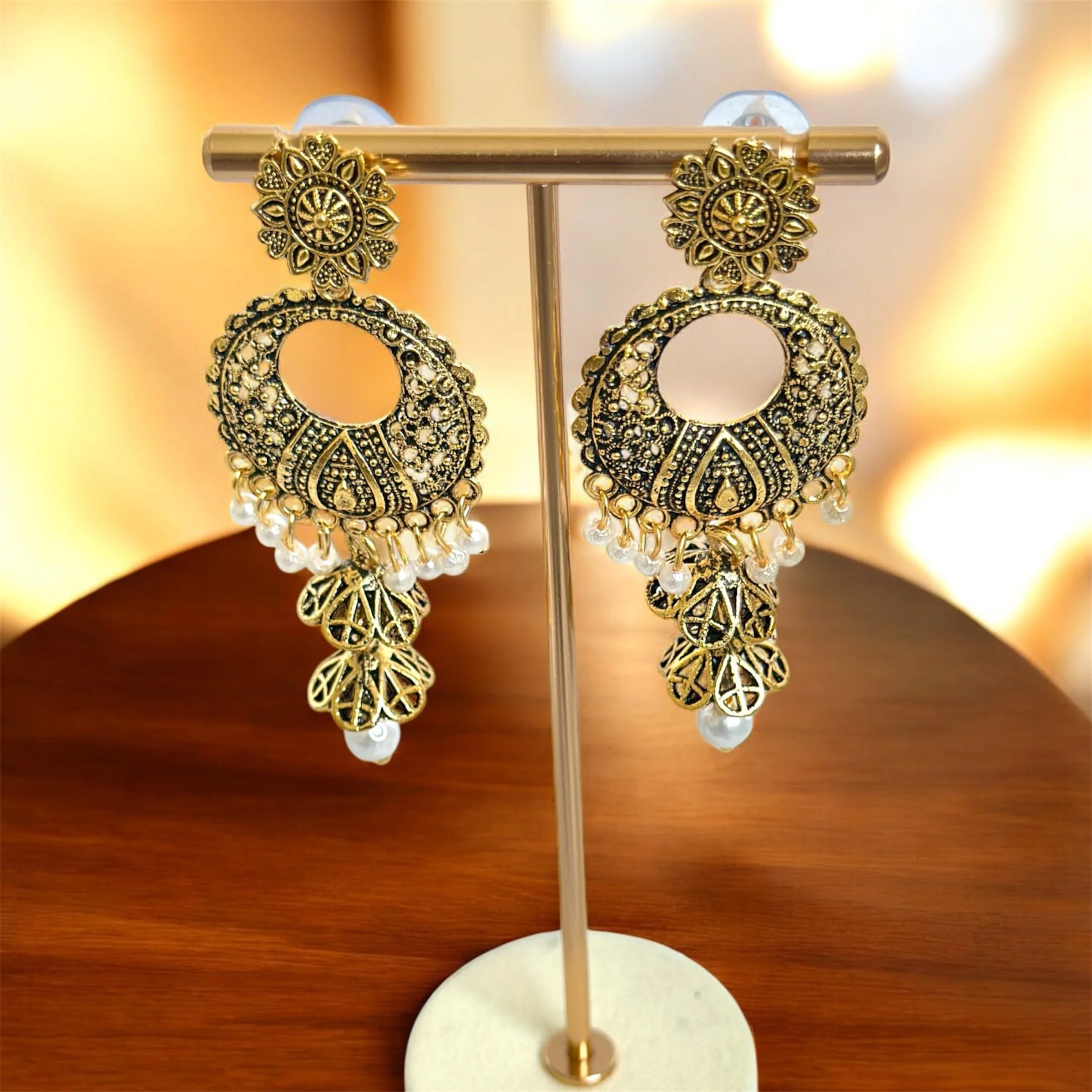 Antique gold long jhumkhas w/ pearl