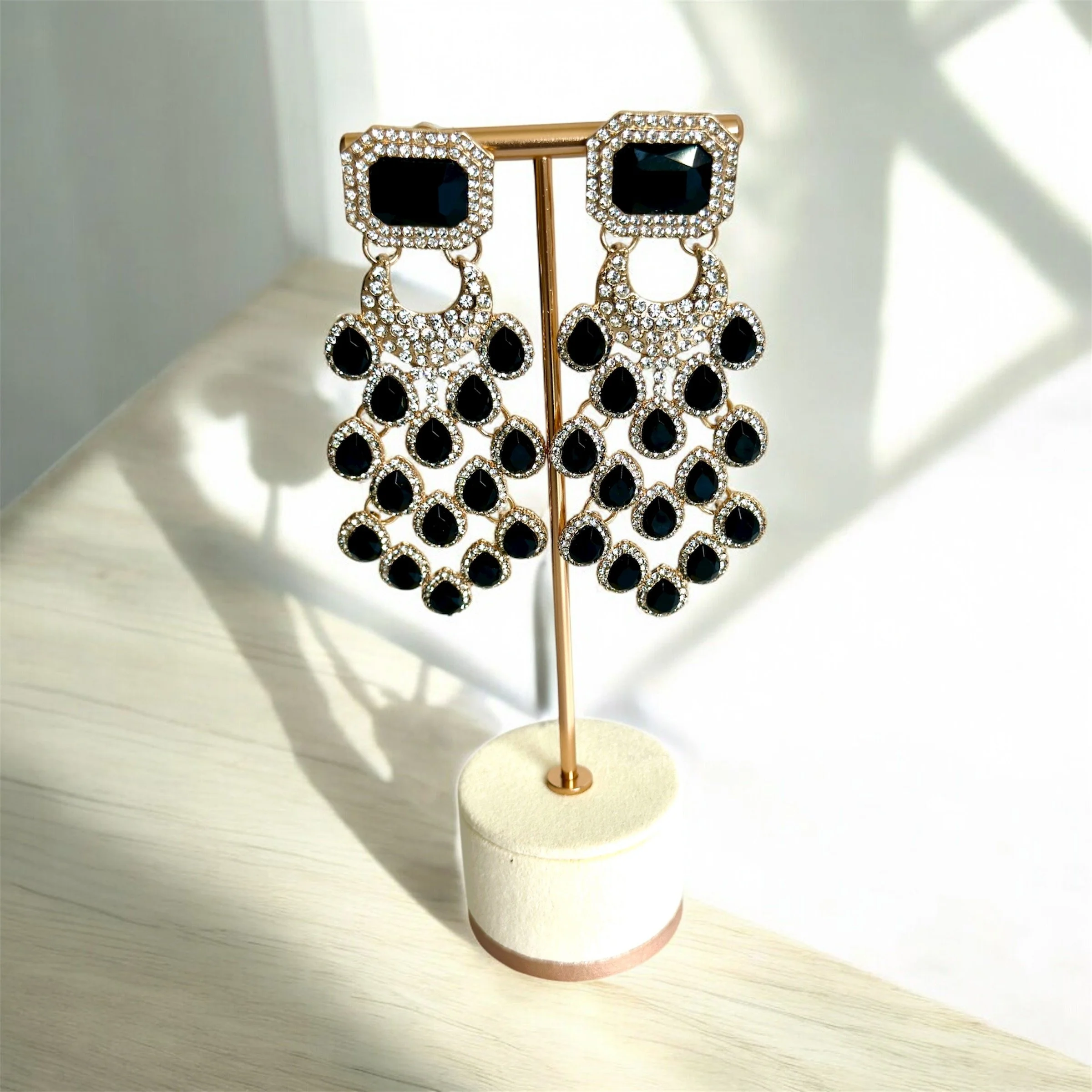 Black crystal chandelier earrings