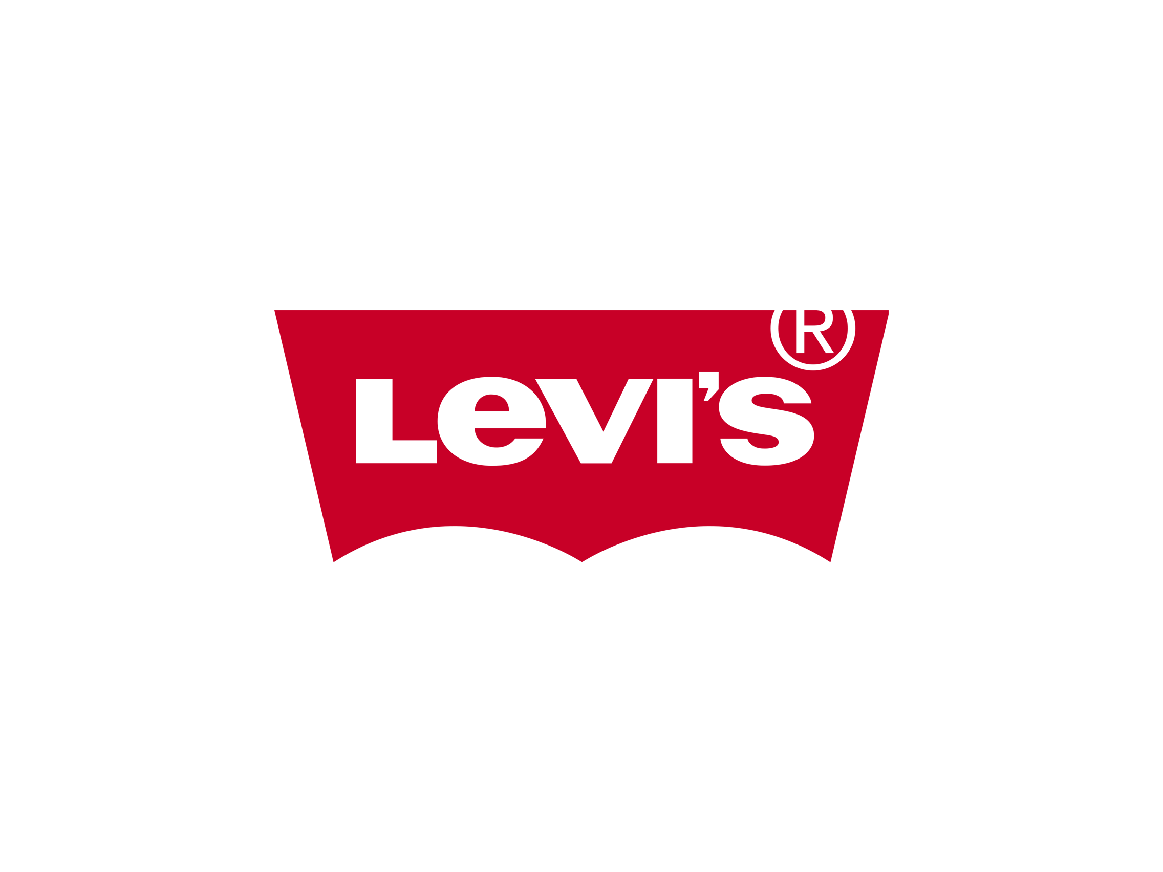 Das Bild zeigt das Logo der Marke Levi's mit schwarzem Text auf rotem Hintergrund, eingebettet in eine schwarze Form.