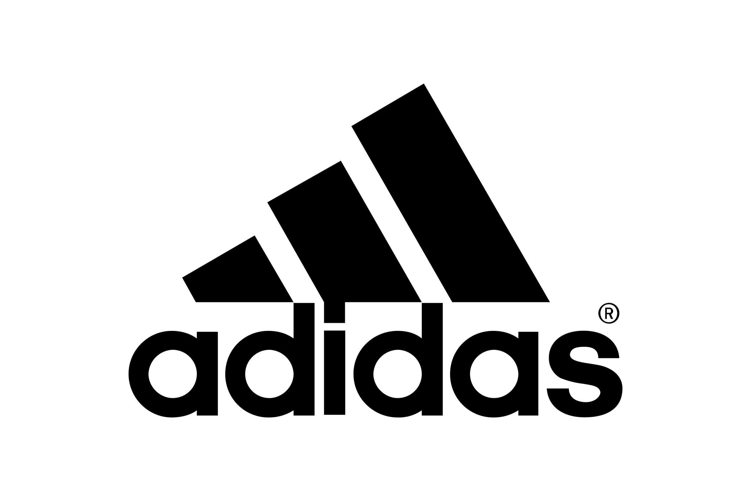 Das Adidas-Logo mit drei strebenden Linien über dem Schriftzug 'adidas' auf schwarzem Hintergrund.