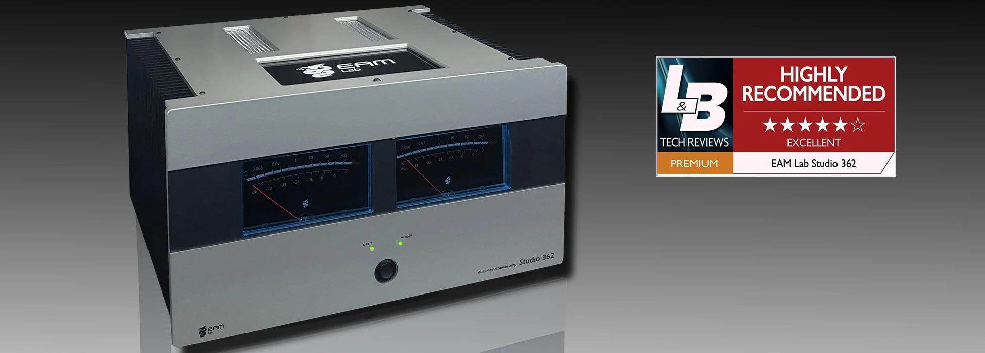 Amplificatore di amplificazione stereo con due manometri e un riconoscimento di recensione positiva