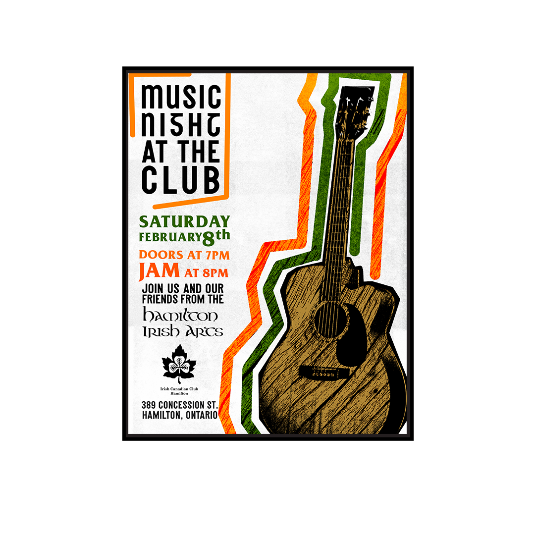 Promotional Poster for the Monthly Irish Canadian Club Live Music Nights