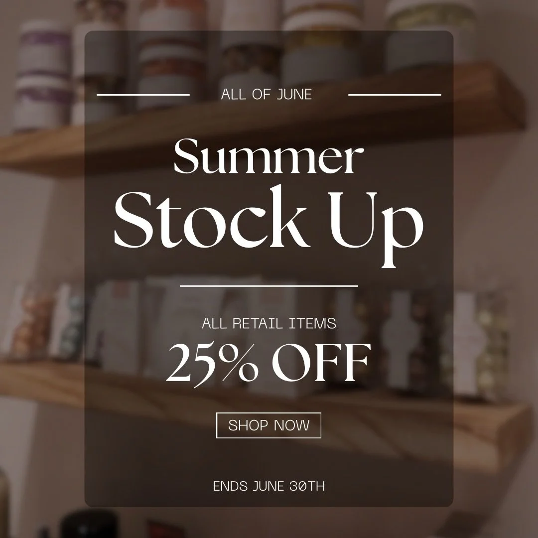 Your favorite sale is here ✨

Enjoy 25% off all retail items all June long!

No catch &mdash; just savings. It&rsquo;s the perfect time to stock up on all your favorite products.

Use Code: SUMMER20

Ends June 30th
In Spa + Online . Pickup available!