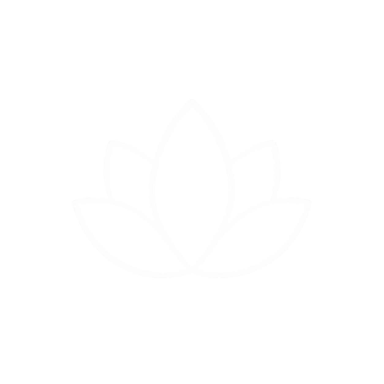 Stylized line drawing of a lotus flower with multiple petals, outlined in white on a black background.