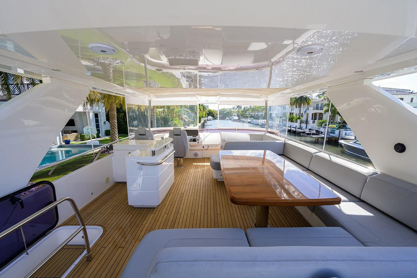 Paulasea Princess 68 Flybridge yacht flybridge lounge and seating area Palm Beach Florida