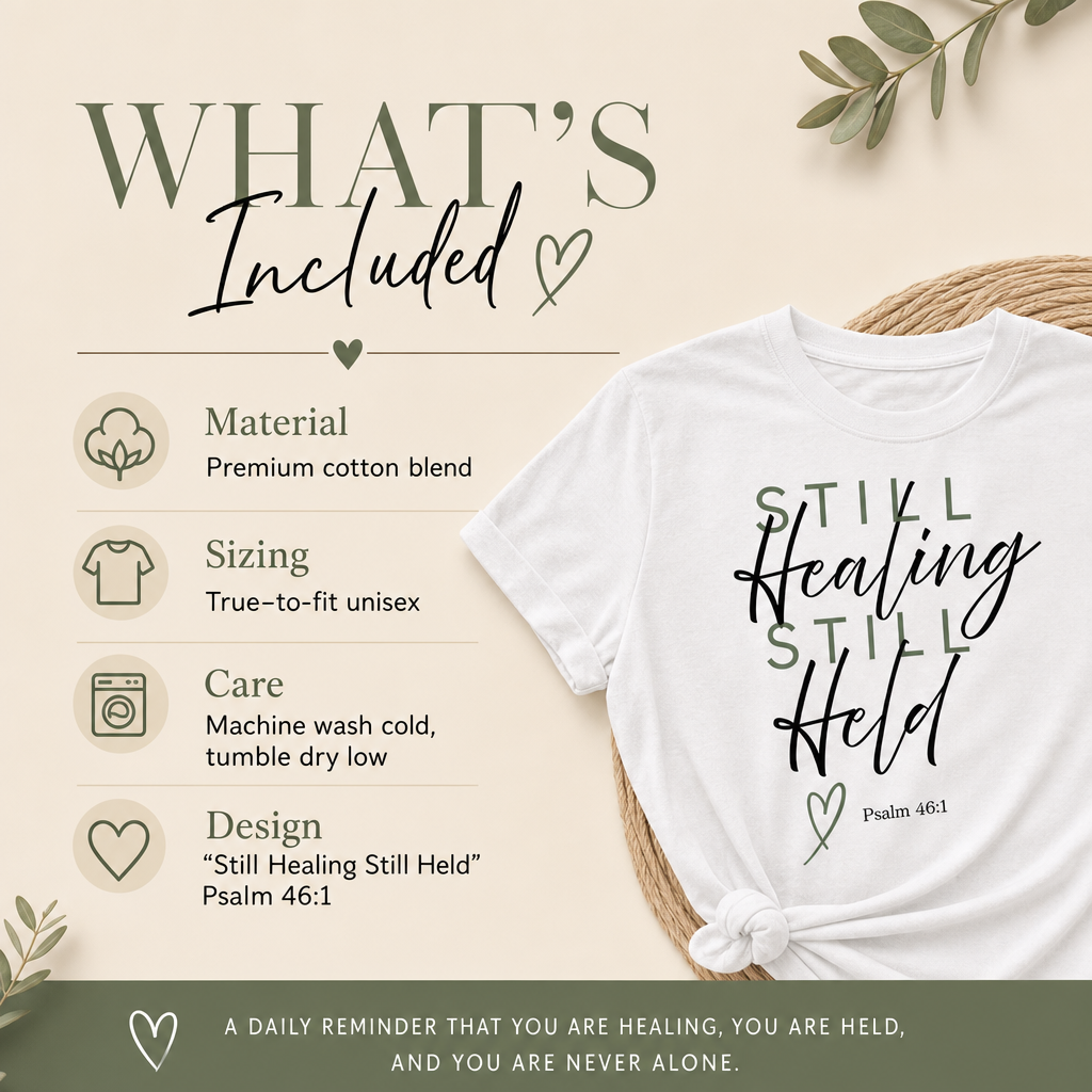 Inspirational 'Still Healing, Still Held' Graphic Tee