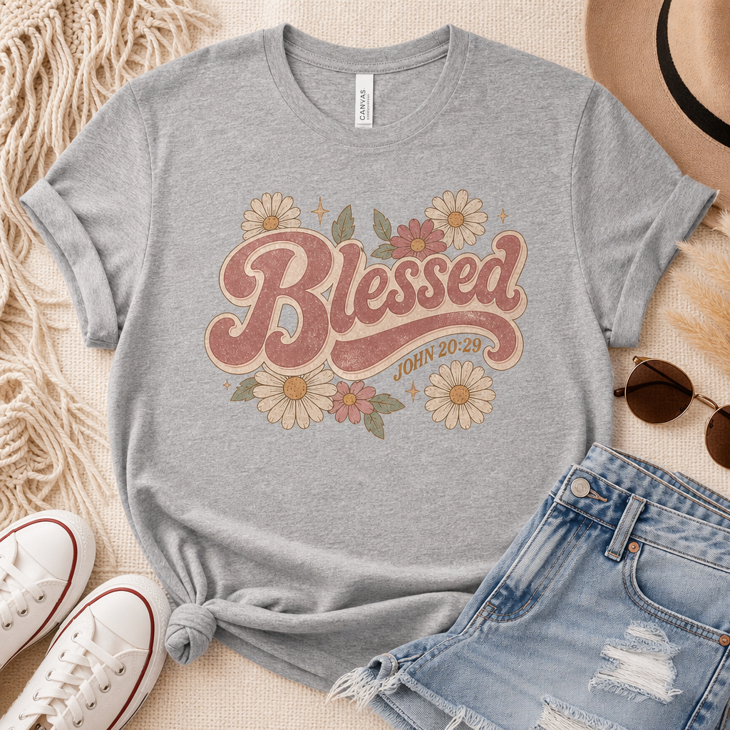 'Blessed' Inspirational T-Shirt with Floral Design
