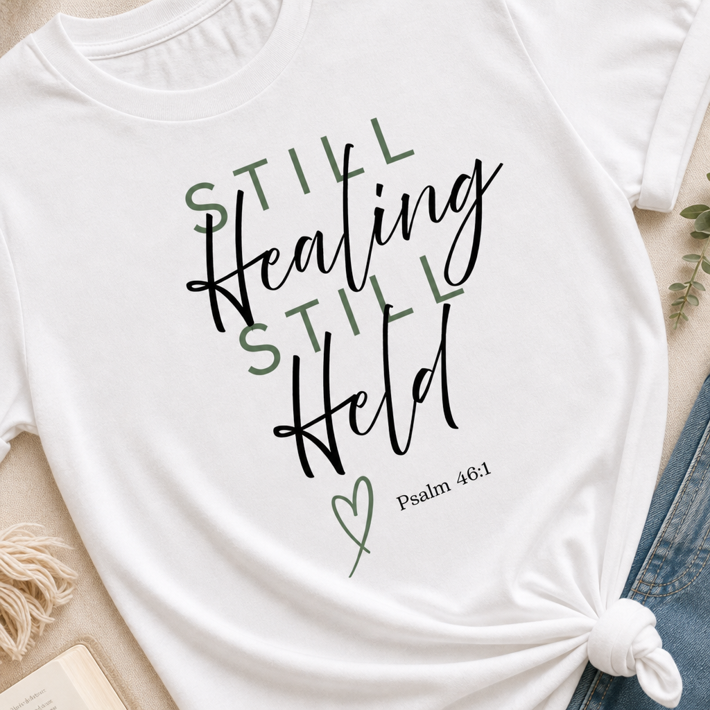 Inspirational 'Still Healing, Still Held' Graphic Tee