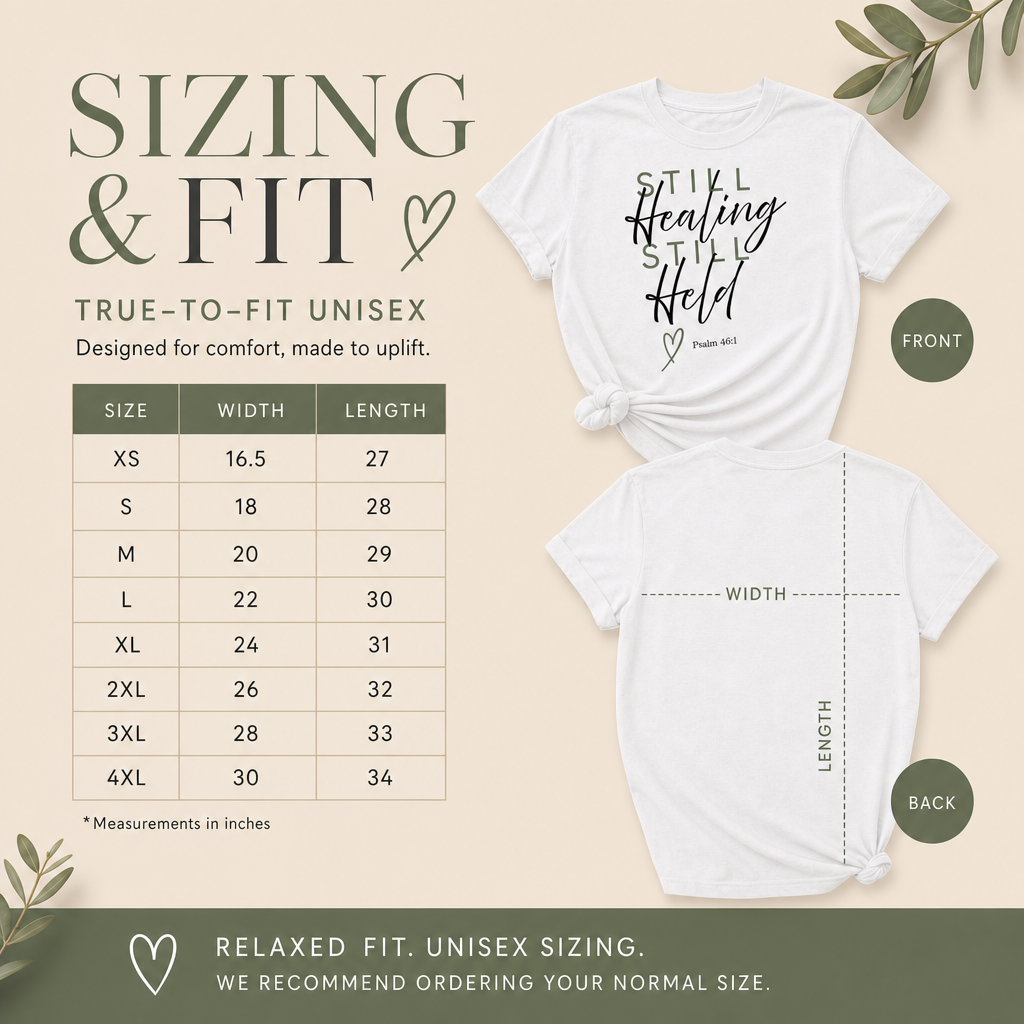 Inspirational 'Still Healing, Still Held' Graphic Tee