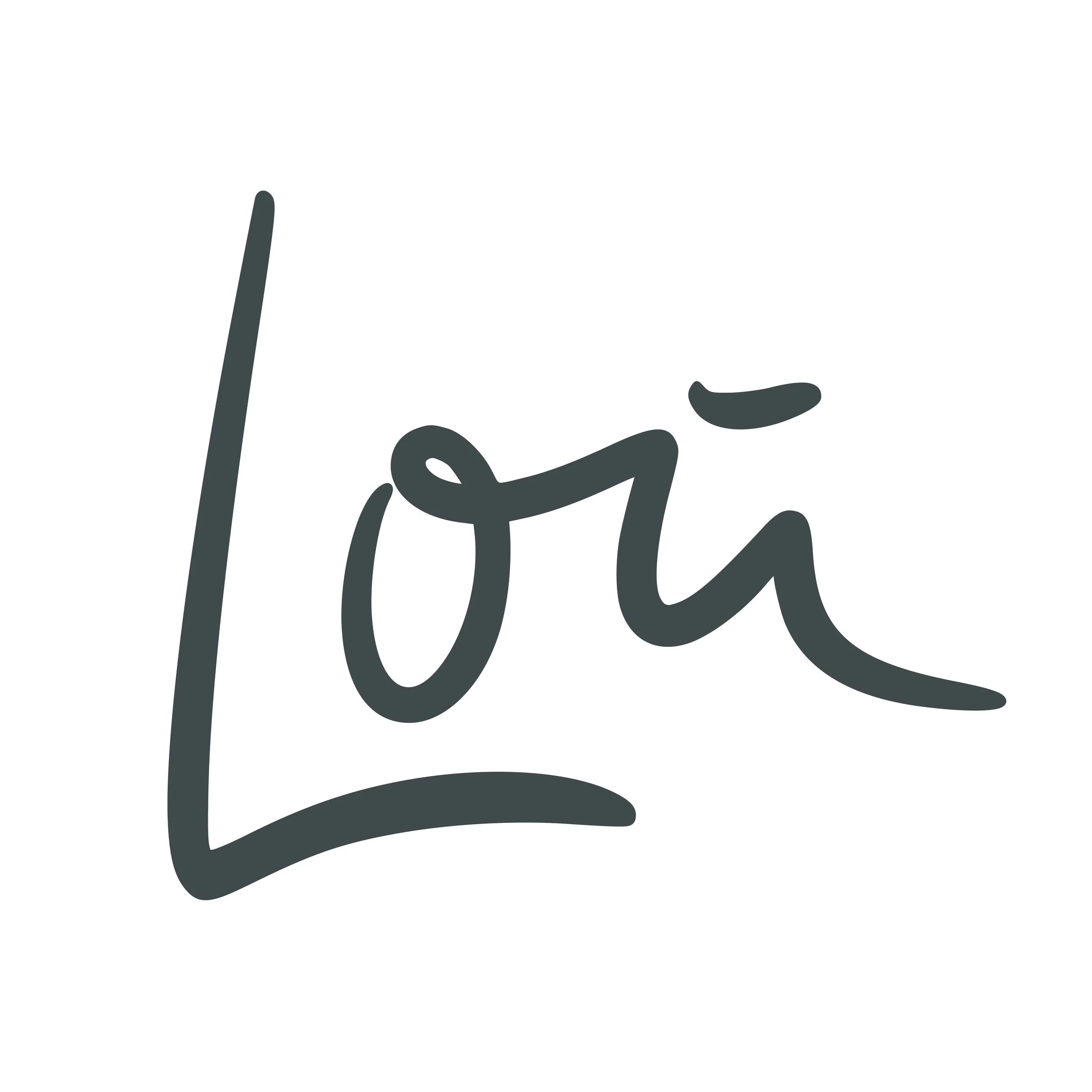 Handgeschriebener Text 'Lou' in dunkler Farbe auf weißem Hintergrund