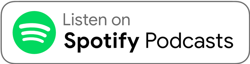 Spotify logo with text promoting listening to podcasts on Spotify