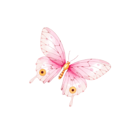 Pink butterfly with delicate wings and a gold body.