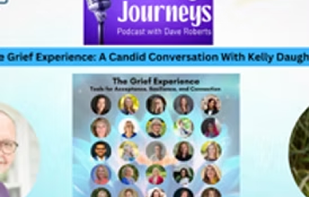 Podcast cover image for 'The Grief Experience' with a blue background, featuring headshots of various people.