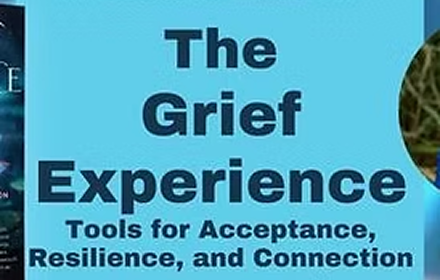 Book cover titled 'The Grief Experience: Tools for Acceptance, Resilience, and Connection' in blue tones.