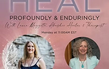 Promotional poster for an event featuring Laura Mazzotta and Ashley Ahlers, scheduled for Monday at 11:00 AM EST.