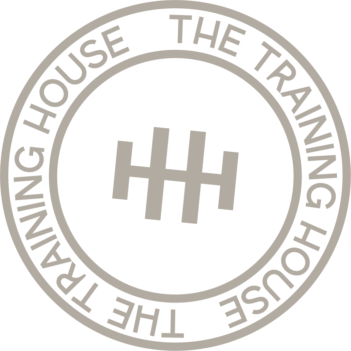 A circular emblem with the words "The Trust Rehousing" around the outer edge and "Moving House" around the inner edge. The center features a stylized logo with four H-shaped lines arranged horizontally.