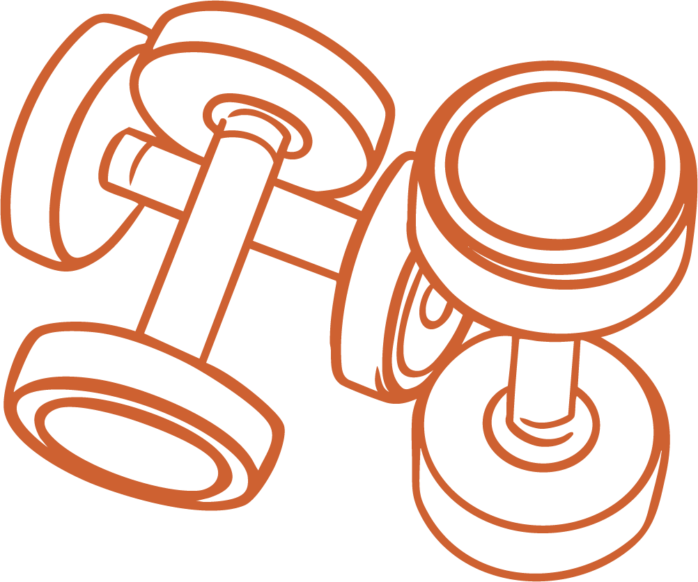 Outline of a pair of dumbbells with round weights and handles.