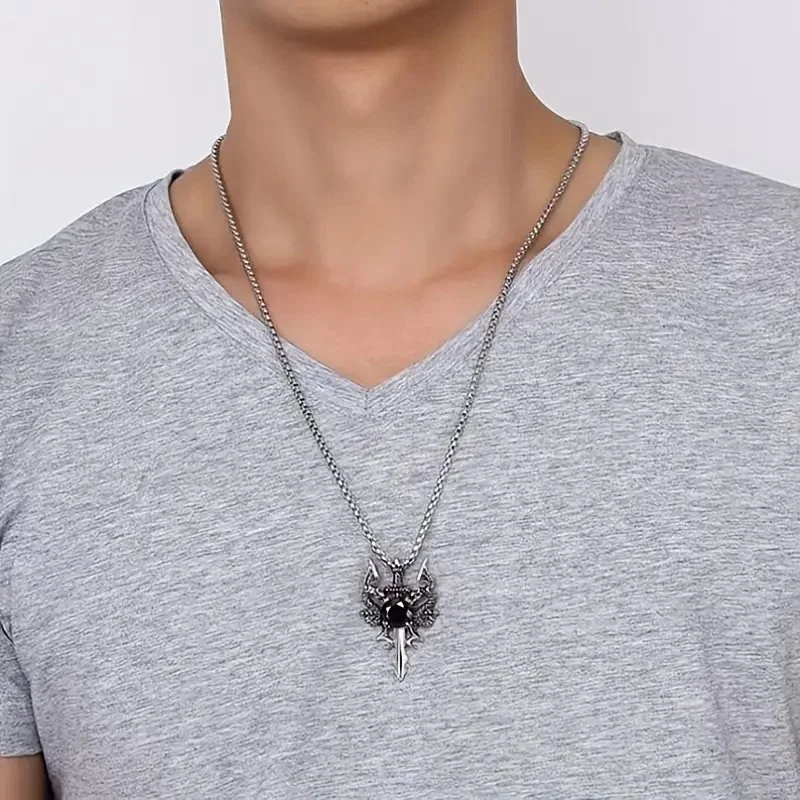 Double Dragon Sword with Black Gemstone Necklace.1.jpg