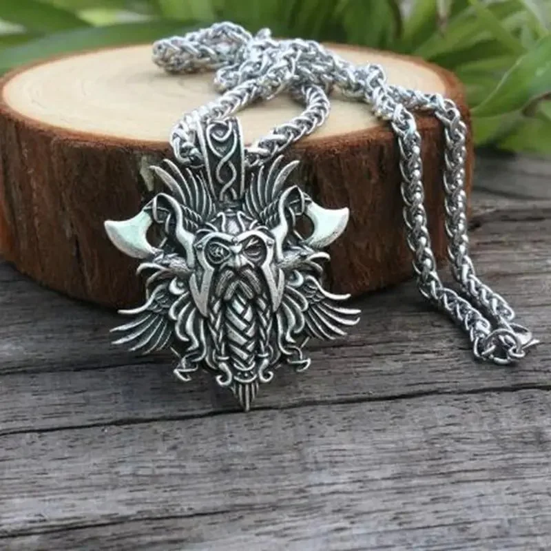 Viking Odin With Double Axe Pendant Necklace..jpg
