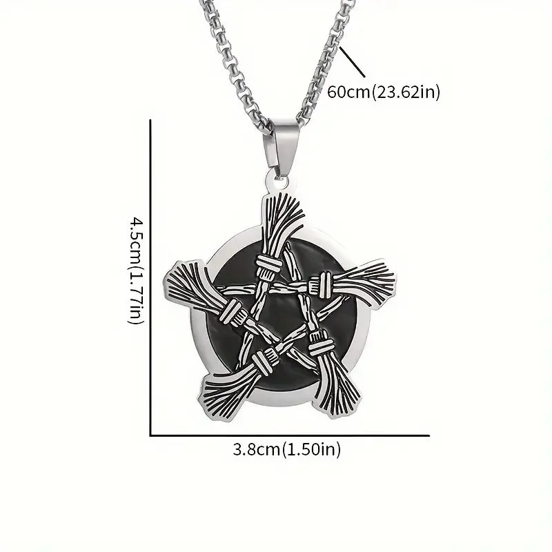 Stainless Steel Witches Brooms Pentagram Necklace.1.jpg
