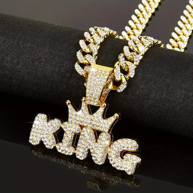 Rhinestone Crown KING Pendant & Rhinestone Cuban Chain Necklace. 2.jpg