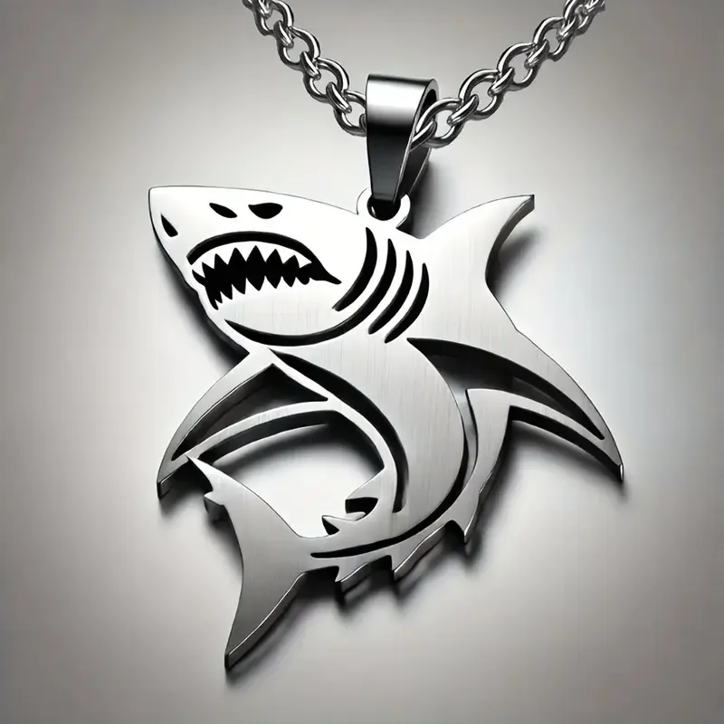 Stainless Steel Shark Pendant Necklace.