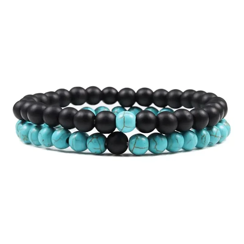 Healing Stone Beaded Bracelet Black Matte & Turquoise..jpg