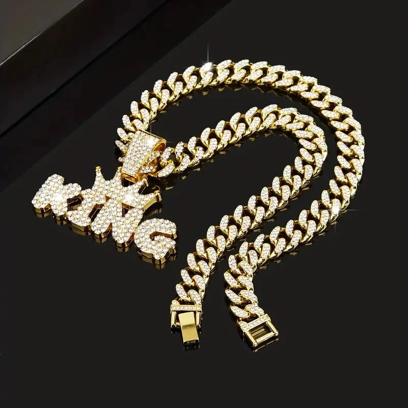 Rhinestone Crown KING Pendant & Rhinestone Cuban Chain Necklace..jpg