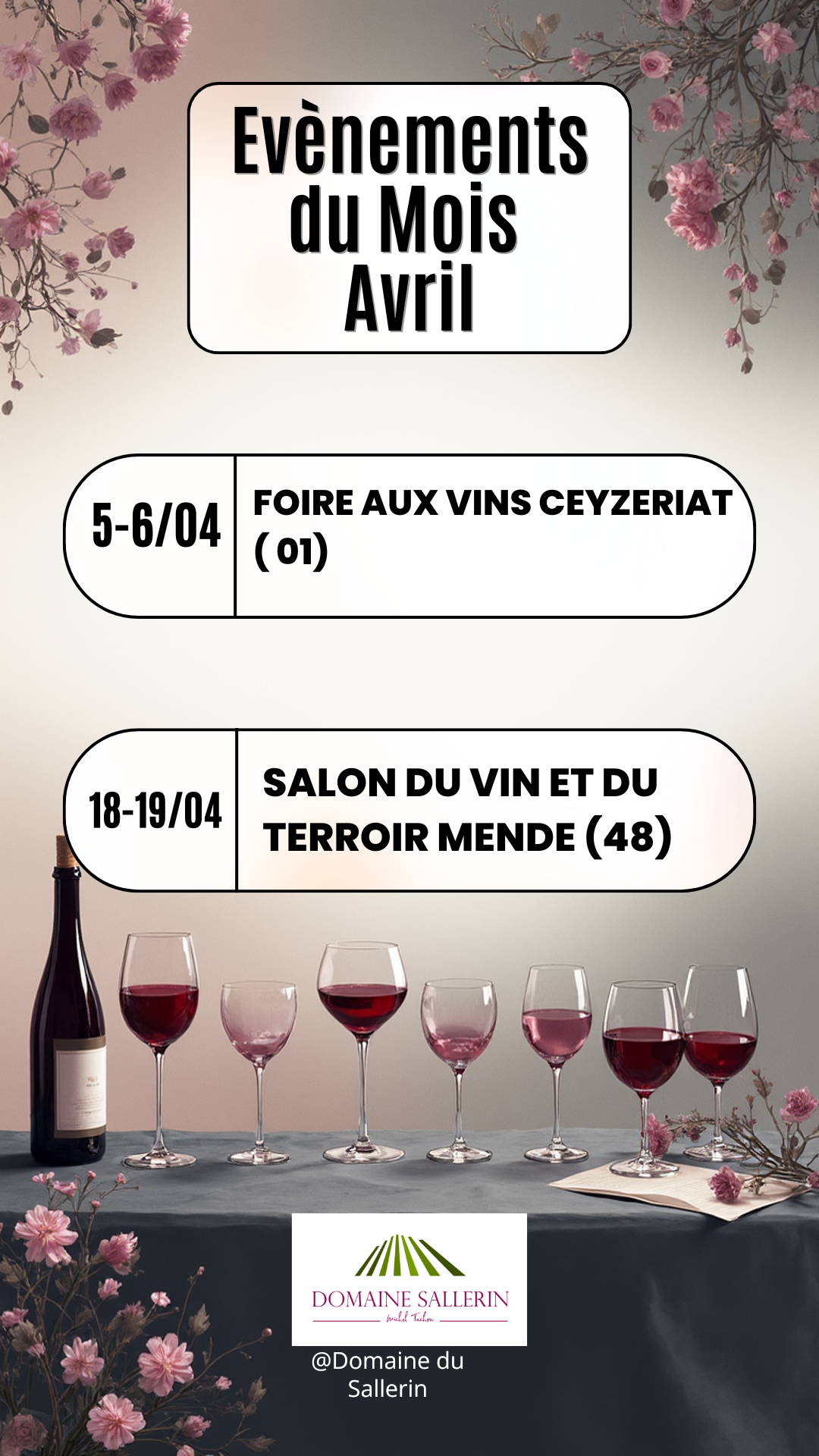 Evènements mois d'avril Domaine du Sallerin  