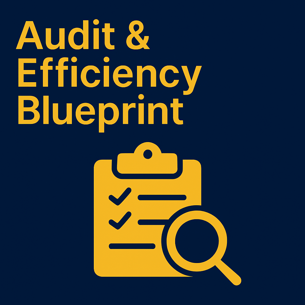 Cover of a book or report titled 'Audit & Efficiency Blueprint' with an icon of a clipboard with checkmarks and a magnifying glass.