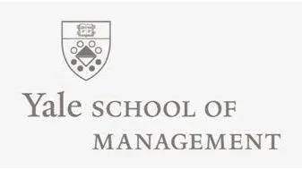Logo for the Yale School of Management in dark gray text on a light gray background with a small shield design in the upper left corner