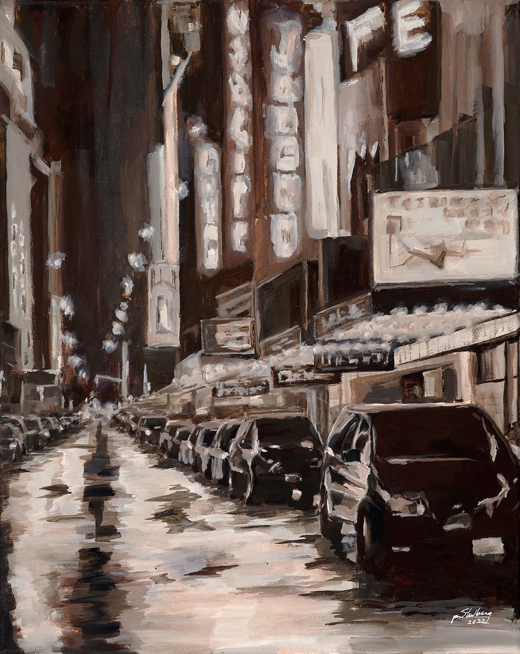 Broadway Lights | Oil on canvas | 16"x20" | Source photo credit to Ian J. Lawrence | $400