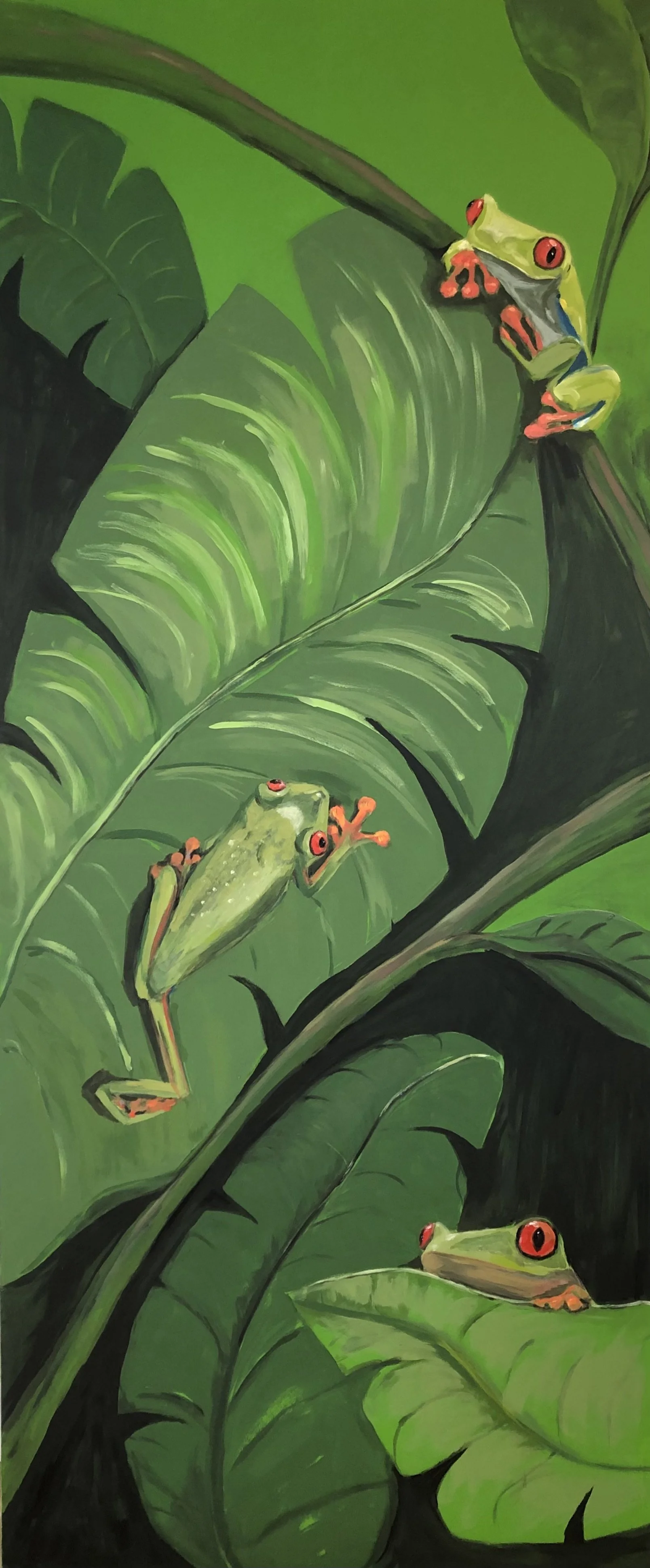Frogs | Acrylic mural on wood door | 32"x80" | SOLD