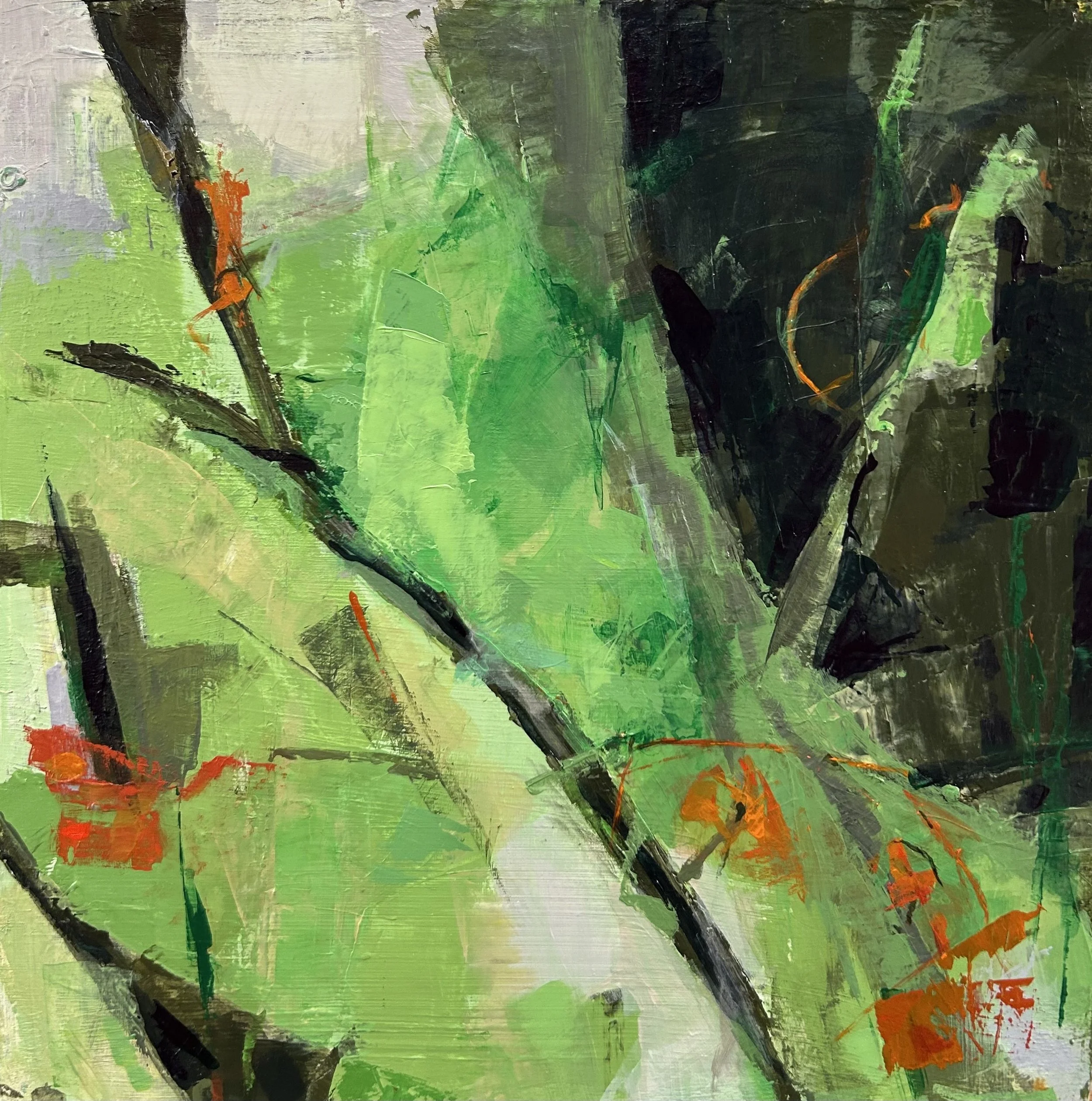 Tree Frogs | Acrylic on wood | 12"x12" | Selected for gallery postcard | SOLD