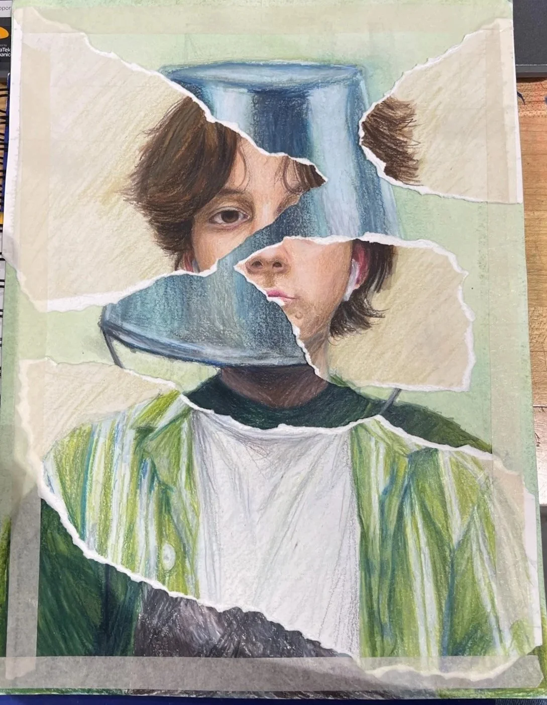 Medium: Water color, color pencil, and masking tape on paper