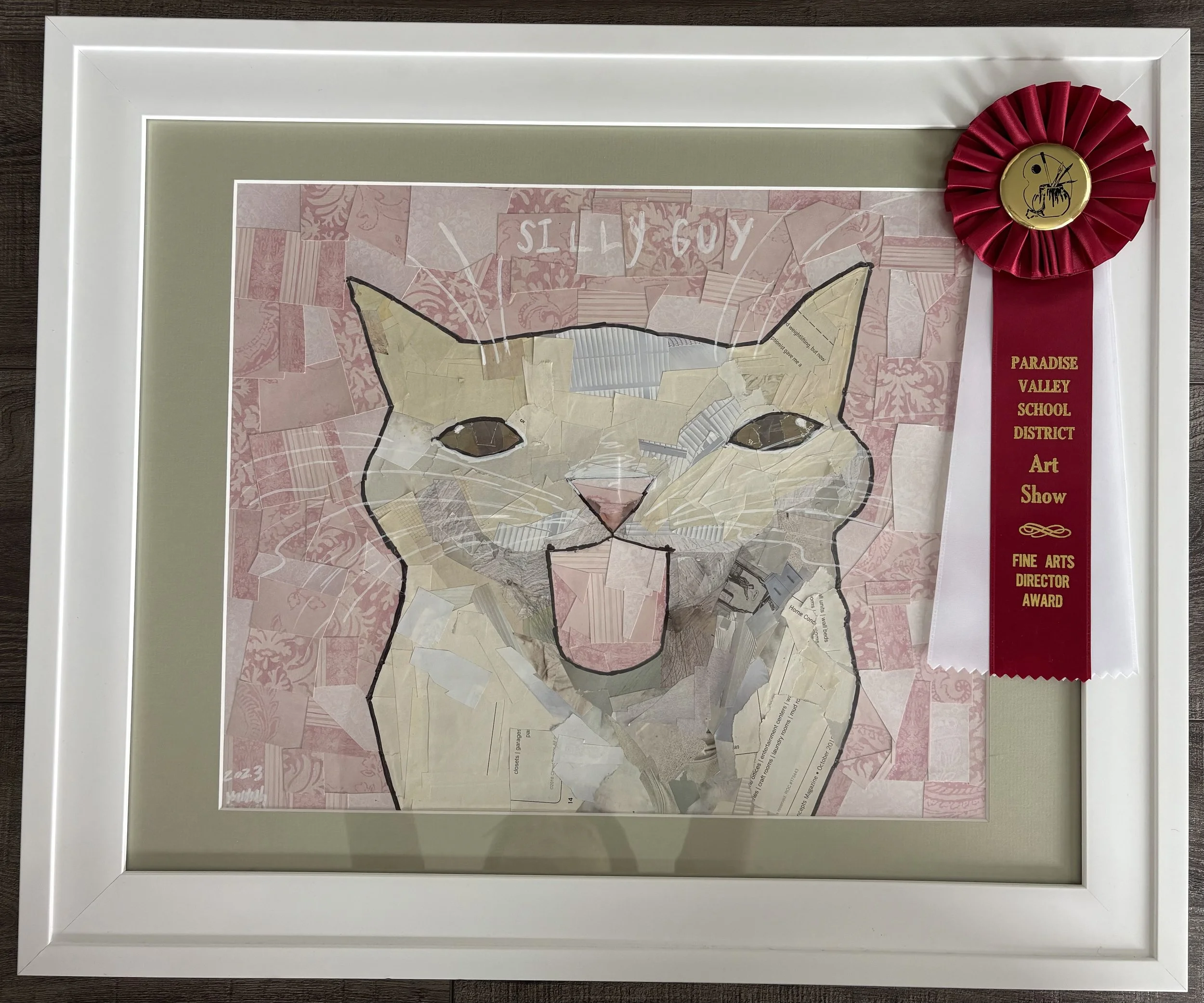 Medium: Scrapbook paper and paint pens on paper