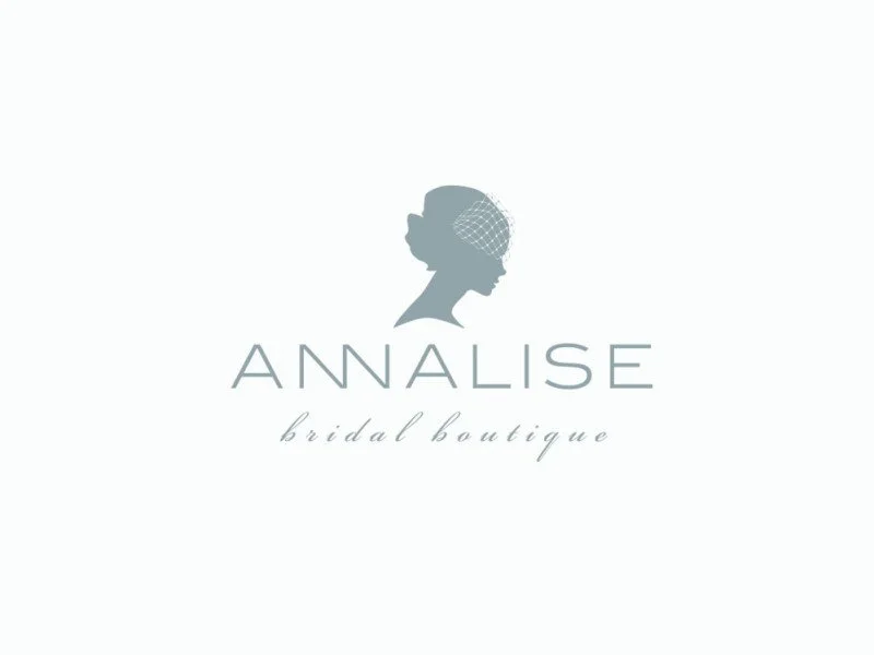 Logo for Annalise Bridal Boutique featuring a silhouette of a woman's head with a headpiece, the name 'ANNALISE' in uppercase, and 'bridal boutique' in cursive.